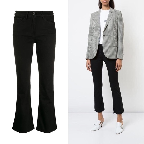 3x1 • Baby Boot cropped flare jeans Black Tear raw hem mid rise stretch denim - Picture 1 of 12